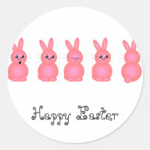 Pink Easter Bunnies Round Sticker