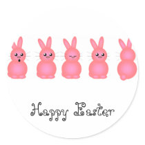 Pink Easter Bunnies Round Sticker