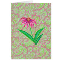 PINK ECHINACEA PAISLEY CARD