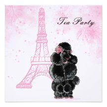 Pink Eiffel tower and Black Poodle Announcement