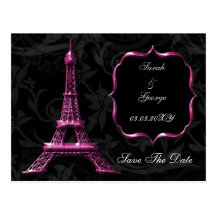 pink Eiffel Tower French wedding Save the Date Postcard
