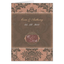 Pink Elegant Damask wedding thank you card