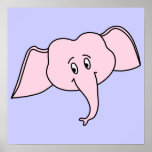 Pink Elephant Face. Cartoon Poster