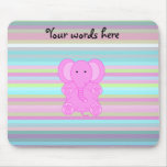 Pink elephant on blue pink stripes mousepad