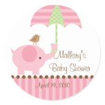 Pink Elephant Umbrella Baby Shower Sticker