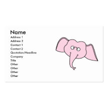 Pink Elephant with Glasses. Cartoon Business Card Template