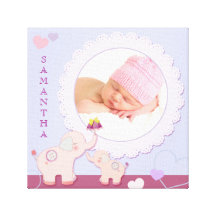 Pink Elephants Baby Photo Gift Wrapped Canvas Stretched Canvas Print