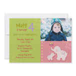 Pink Elephants Photo Birthday Party Invitations