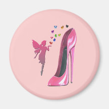Pink Fairy and Stiletto Shoe Art Refrigerator Magnet
