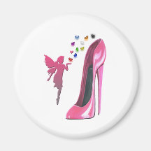 Pink Fairy and Stiletto Shoe with 3D Hearts Fridge Magnets
