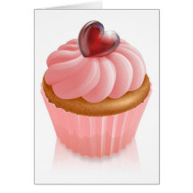 Pink fairy cake cupcake with heart decoration greeting card