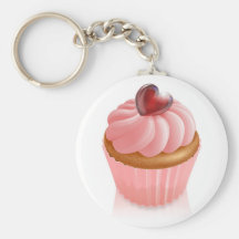 Pink fairy cake cupcake with heart decoration keychains