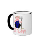 Pink Farmer Pig Pink Just Farmin' Coffee Mugs