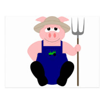 Pink Farmer Pig Post Cards