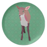 Pink Fawn Green Snowflake Plate