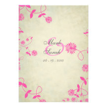 Pink Field Flowers II Vintage Taupe Invitation