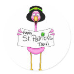 pink flamingo happy st. patricks day round sticker