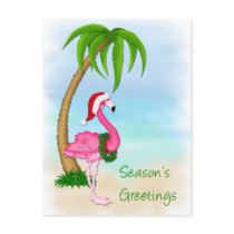 Pink Flamingo Palm Tree Christmas Postcard
