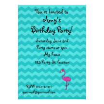 Pink flamingo turquoise chevrons announcement