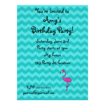Pink flamingo turquoise chevrons invitation