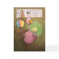 Pink Flamingo Whimsical Happy Birthday Card