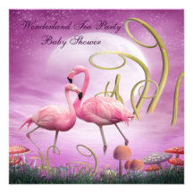 Pink Flamingo Wonderland Tea Party Baby Shower Custom Invitations