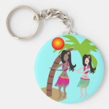 Pink Flamingos and Palm Tree Gifts Key Chain