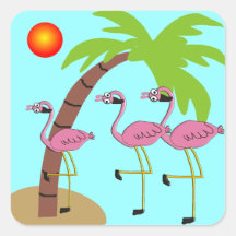 Pink Flamingos and Palm Tree Gifts Square Stickers