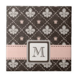 Pink Fleur de Lis Ceramic Tile Trivet