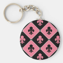 Pink Fleur de Lis Key Chains
