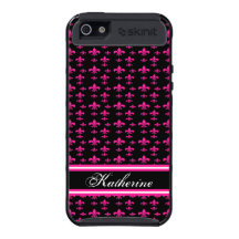 Pink Fleur de Lis on Black iPhone 5 case