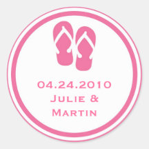 Pink flip flop thong wedding favour tag seal label stickers