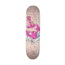 Pink Floral and Polka Dot Anchor Custom Skateboard