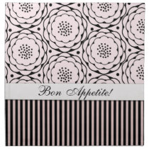 Pink Floral Black Stripes Bon Appetite Napkins napkins
