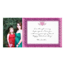 Pink Floral Confetti Valentine Photo Card