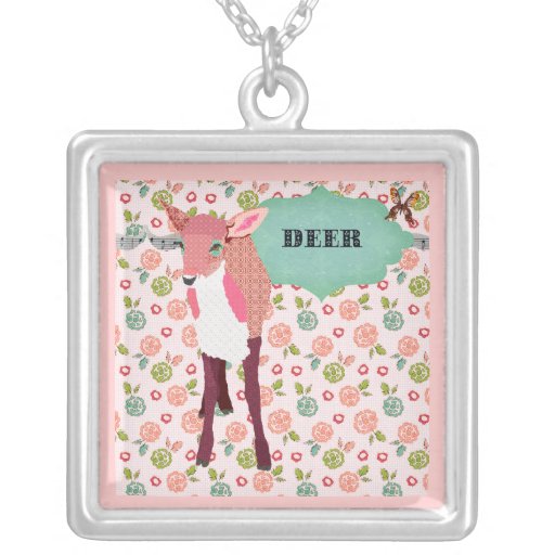Pink Floral Deer Necklace