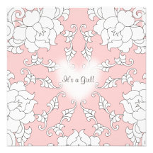 Pink Floral Heart Baby Shower Invitation