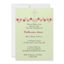 Pink Floral, Mint Green, Religious Invitation