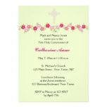 Pink Floral, Mint Green, Religious Invitation