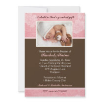 Pink Floral Photo Baptism Invitation