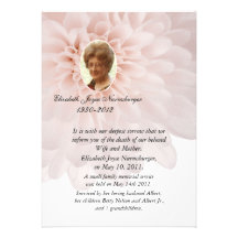 Pink Floral Photo Death Announcement Card