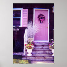 Pink floral porch door Poster