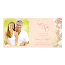Pink floral shabby chic save the date photo card