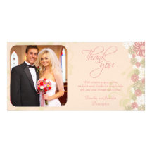 Pink floral shabby chic wedding thank you card photo card template
