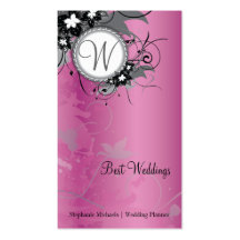 Pink Floral Wedding Elegant Business Card Monogram
