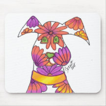 Pink Flower Dog Mouse Pads