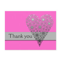 Pink Flower Heart Thank you card postcards