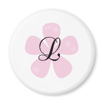 Pink Flower Monogram L Fridge Magnets
