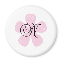 Pink Flower Monogram N Fridge Magnets
