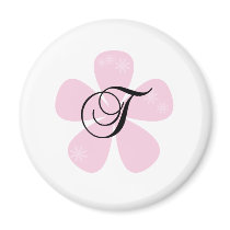 Pink Flower Monogram T Refrigerator Magnet